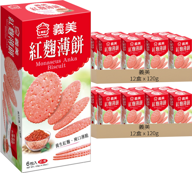 義美 紅麴養生薄餅 奶素, 120g, 24盒