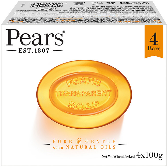 Pears 梨牌 溫和甘油水晶香皂 草本木質香, 100g, 4個