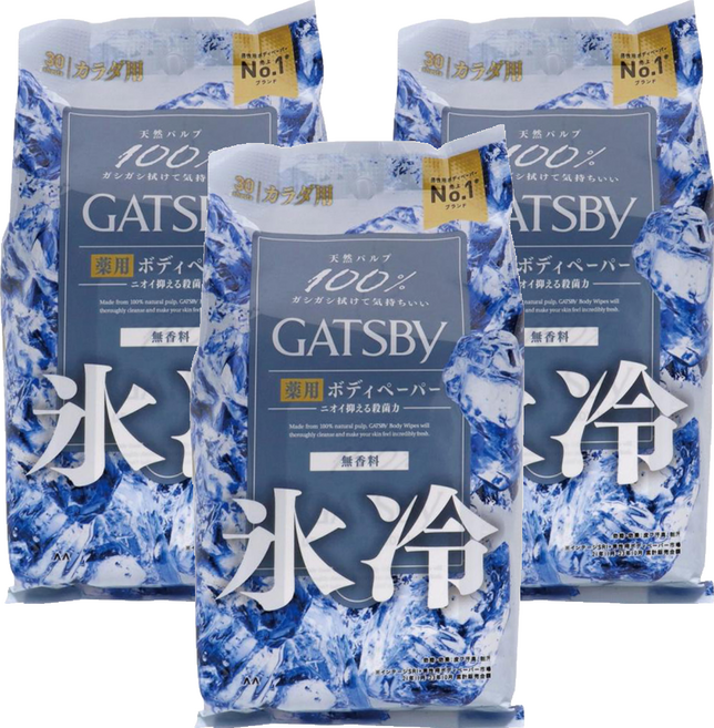 GATSBy 日本原裝進口 涼感身體濕紙巾 冰涼無香, 3包, 1入