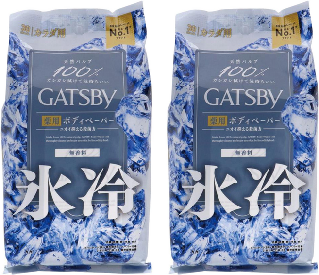 GATSBy 日本原裝進口 涼感身體濕紙巾 冰涼無香, 2包, 1入