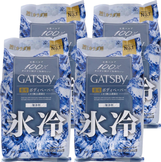 GATSBy 日本原裝進口 涼感身體濕紙巾 冰涼無香, 4包, 1入