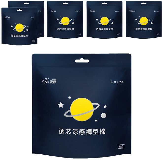 icon 愛康 透芯涼感褲型衛生棉, L(臀圍85~105cm), 2片, 6包