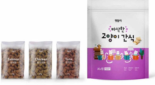 펫둥이 고양이 바삭한 간식 3가지맛, 혼합맛(연어/닭고기/참치), 600g, 1세트