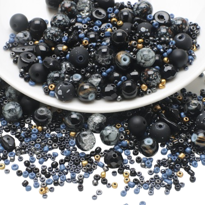 마르퀴스 그라데이션 유리 목걸이 팔찌 공예 재료 구슬 DIY 키트 세트, 블랙, 1세트