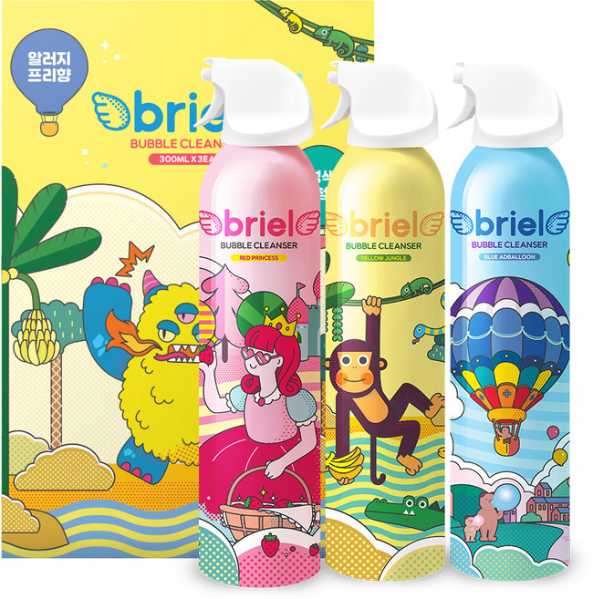 디보트브리엘 버블 클렌저 레드 프린세스 딸기향 300ml + 블루 애드벌룬 풍선껌향 300ml + 옐로우 정글 바나나향 300ml 세트, 1세트