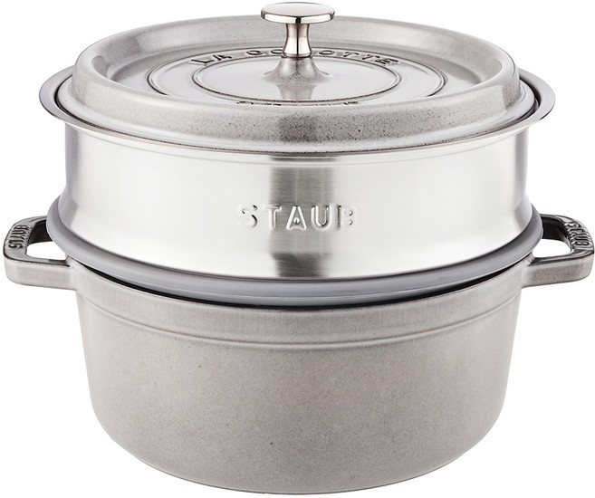 staub Cocotte 圓形鑄鐵鍋 含蒸籠 灰色, 1個, 24厘米