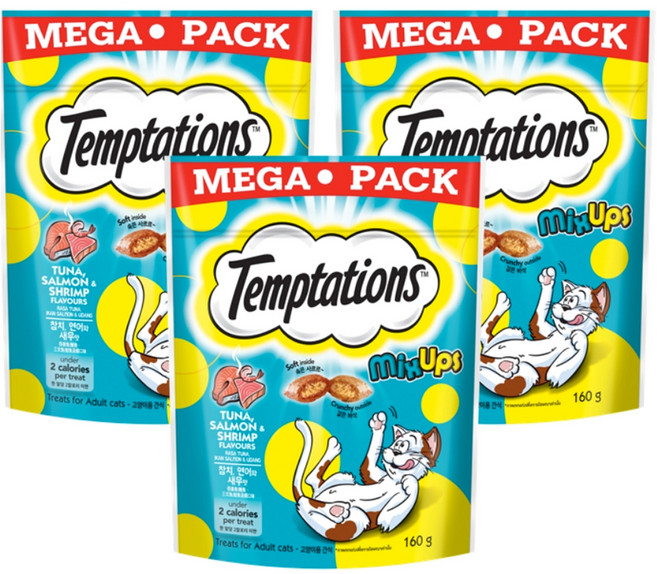 템테이션 고양이 스낵, 혼합맛(참치/연어/새우), 160g, 3개