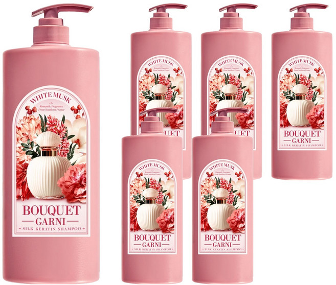 부케가르니 실크 케라틴 샴푸 화이트머스크향, 1.5L, 6개