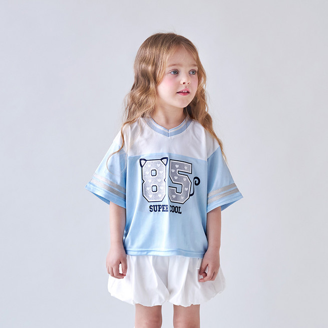 월튼키즈 아동용 글로시 넘버 브이넥 티셔츠