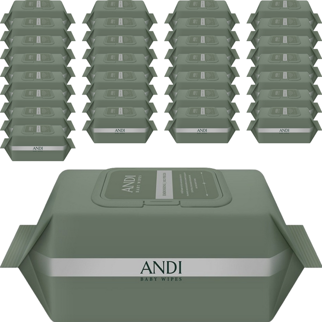 안디 시그니처 저자극 대용량 아기물티슈 캡형, 50g, 102매, 30개
