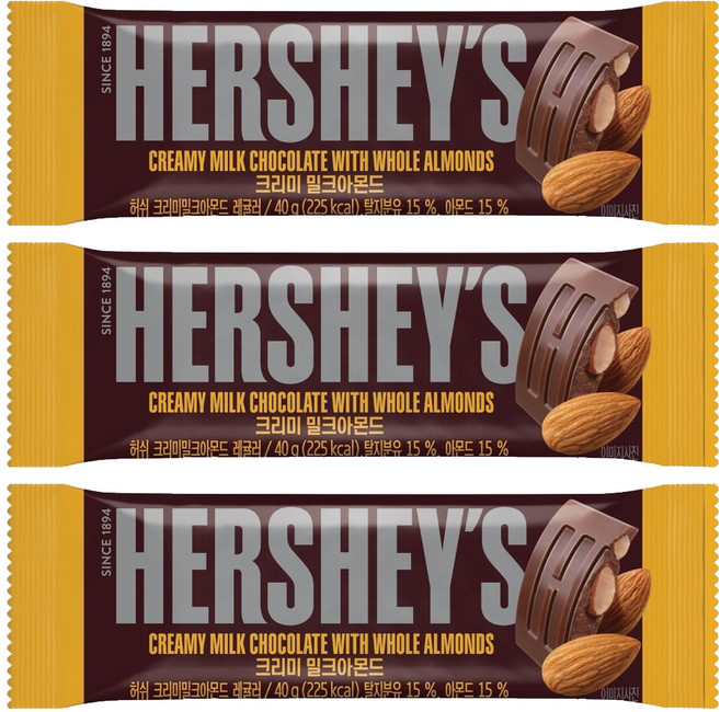 허쉬 레귤러바 크리미 밀크 아몬드 초콜릿, 40g, 3개