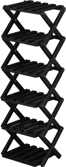 小麥購物 竹製免安裝折疊收納鞋架 L1448 26 x 26 x 88cm 6層, 黑色, 1個