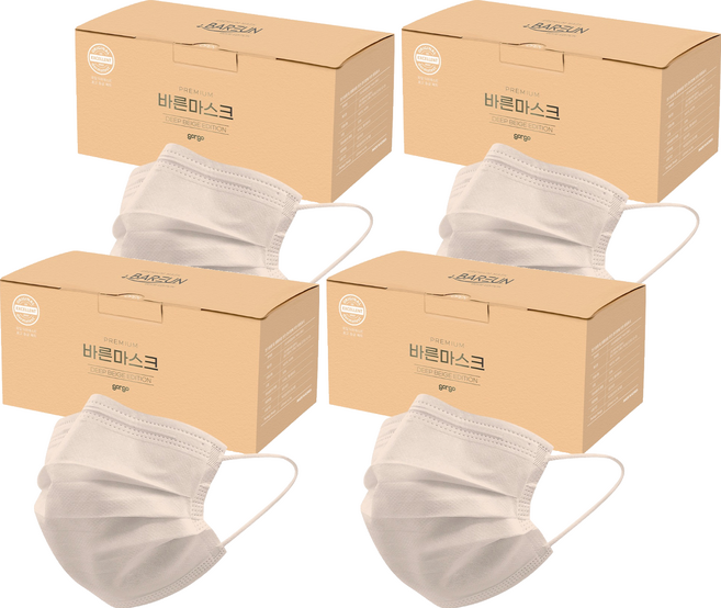 고르고 바른 마스크 대형 성인용, 50매입, 4개, 진베이지
