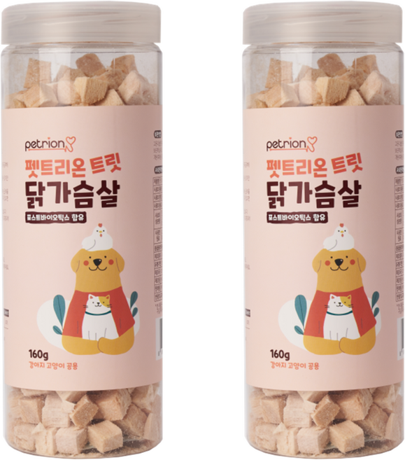 펫트리온 반려동물 트릿 유산균함유 동결건조 간식, 닭가슴살, 160g, 2개