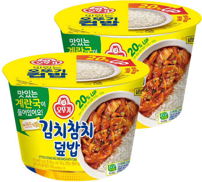 오뚜기 컵밥 김치참치덮밥+계란국, 2개, 315g