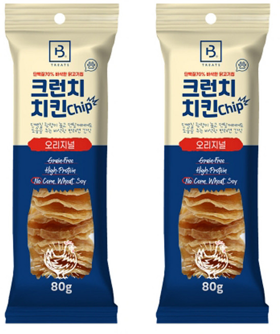 브리더랩 강아지 크런치 치킨 칩 오리지널, 닭고기, 80g, 2개