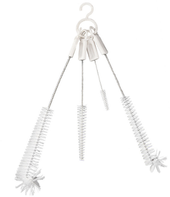 日本SP SAUCE 大小壺嘴清潔4件刷 大型 22.5cm + 中型 20.5cm + 小型 16cm粗小型 10cm 24g 2個, 白色 + 銀色, 1組