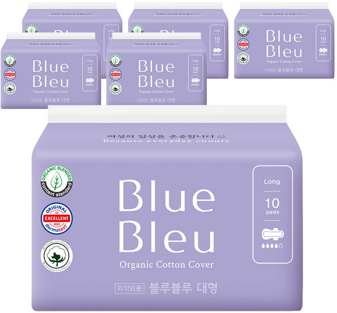 블루블루 울트라 슬림 생리대 날개형, 대형, 10개입, 6개