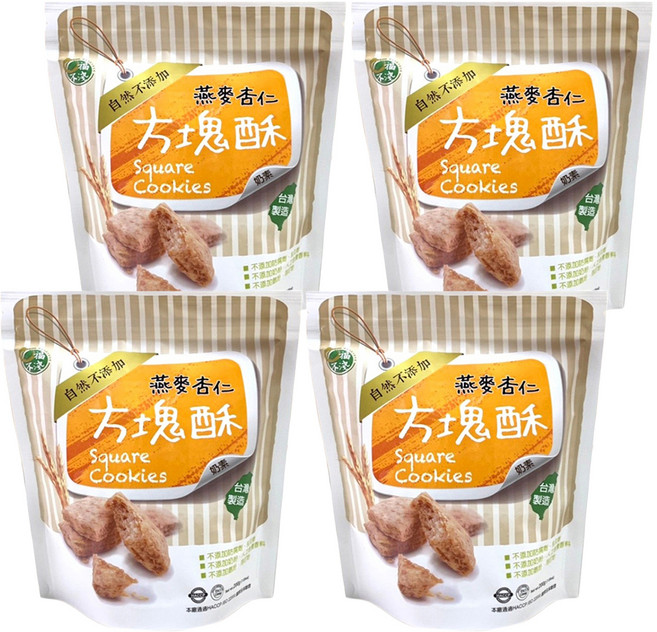 口福不淺 無蛋方塊酥 燕麥杏仁 全穀燕麥製成點心, 200g, 4包