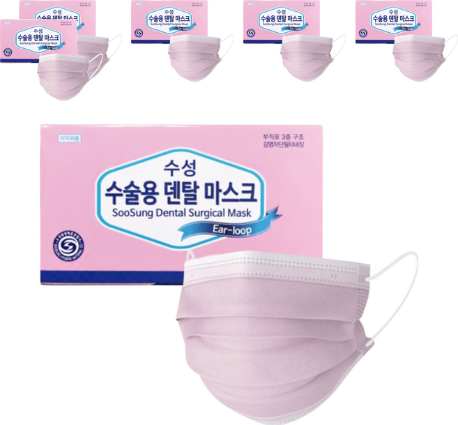 수성 수술용 덴탈 마스크, 50개입, 6개, 핑크