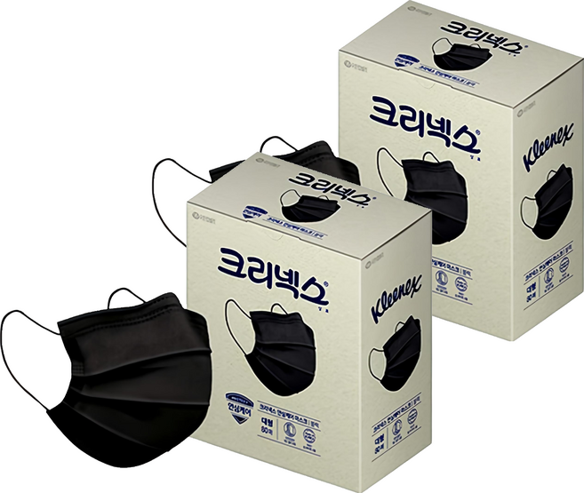 크리넥스 안심케어 마스크 대형 성인용, 80개입, 2개, 블랙