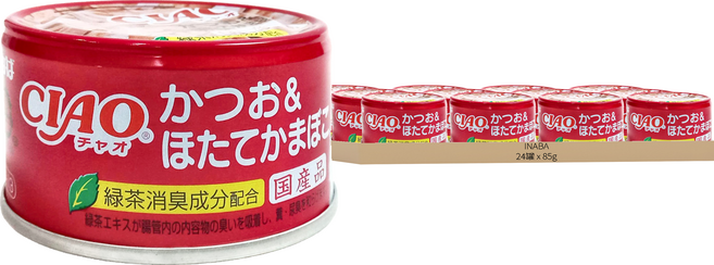 INABA CIAO 啾嚕 旨定貓罐, 鰹魚 + 干貝棒, 85g, 24罐