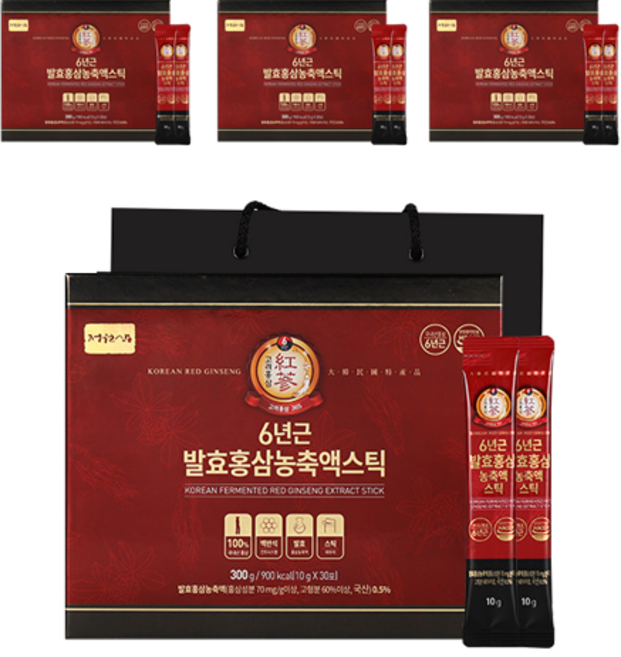 정원삼 6년근 발효 홍삼 농축액스틱 + 쇼핑백, 300g, 4개