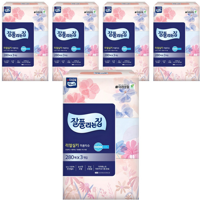 잘풀리는집 천연펄프 미용티슈 2겹, 280매입, 15개