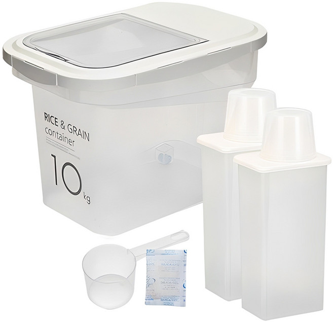 씨밀렉스 라이스키퍼 10kg + 잡곡통 1300ml 2개 + 제습제 + 계량컵, 투명아이보리, 1세트