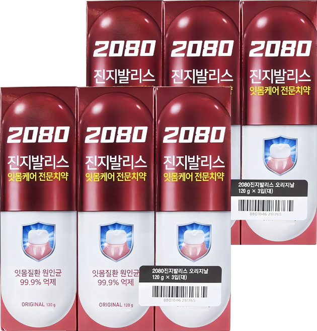 2080 진지발리스 오리지날 치약, 120g, 6개