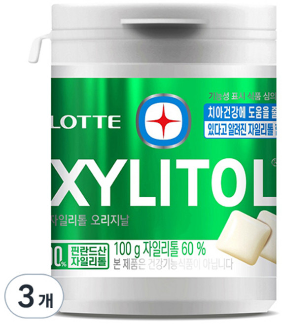 롯데자일리톨 껌 오리지날 용기, 100g, 3개
