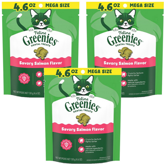 그리니즈 고양이 필라인 덴탈 스낵, 연어, 130g, 3개