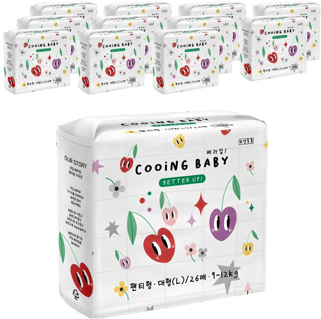 Cooing 베러업 팬티 기저귀, 대형(L), 312매