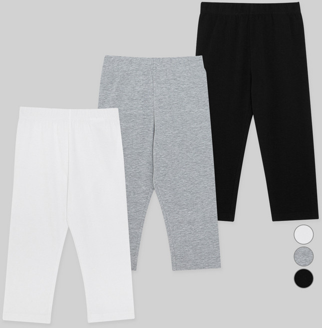 롤리트리 아동용 7부 소프트 기본 레깅스 3매입 세트