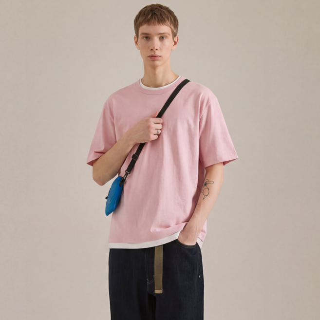 베이직하우스 남녀공용 면 16수 릴렉스핏 통기성 반팔 티셔츠 LATS0109