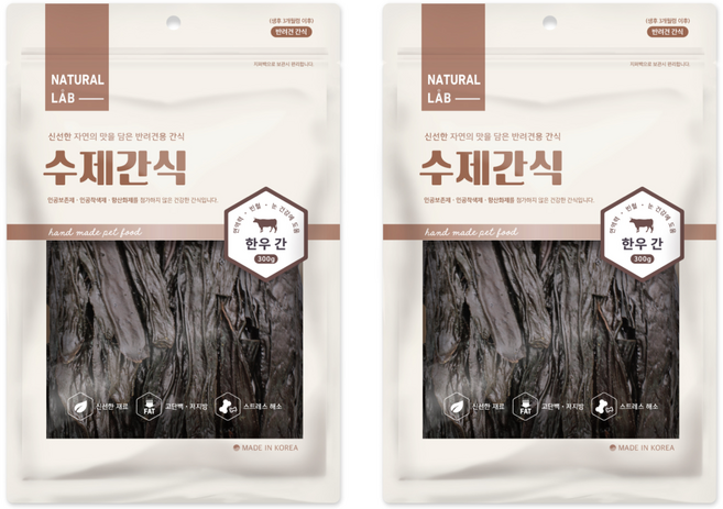 네츄럴랩 수제 건조간식, 한우 간, 300g, 2개