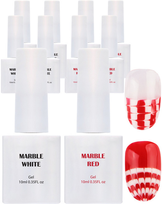 젬젤 원패스 마블 국시용 컬러 젤 2종 세트, 화이트, 레드, 5개, 20ml