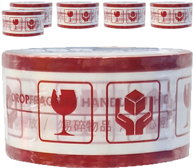 DEER BRAND 鹿頭牌 易碎品標示膠帶 清晰印刷 牢固穩定 不易斷裂, 白色 + 紅色, 1組