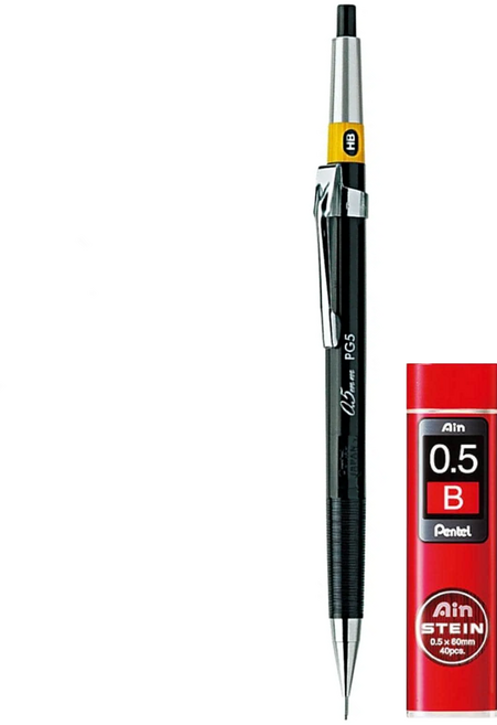 Pentel 飛龍文具 PG5-AD 製圖自動鉛筆 + Ain Stein 0.5mm B 鉛芯 1組, 2件