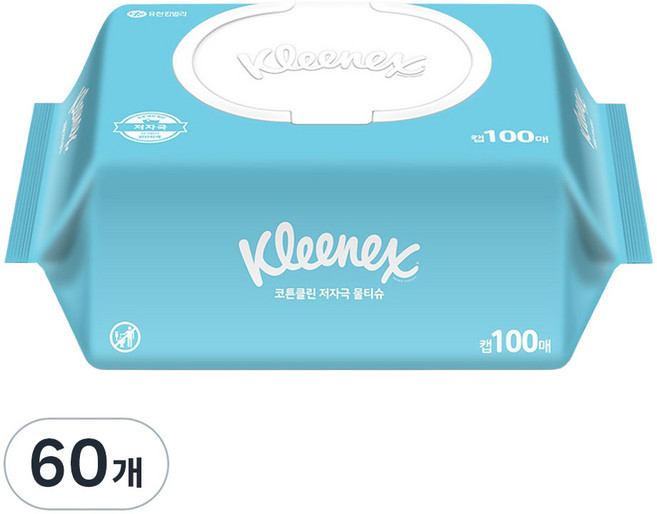 크리넥스 코튼클린 저자극 물티슈 캡형, 40g, 100매, 60개