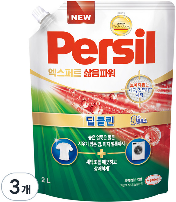 퍼실 엑스퍼트 삶음파워 겸용 액상세제 리필, 2L, 3개