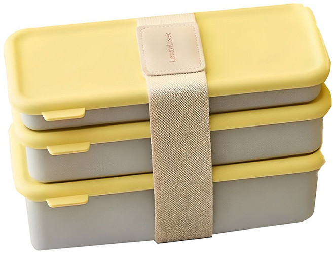 락앤락 DosiLock 스타터팩 3단 도시락 세트, 옐로우, 1개