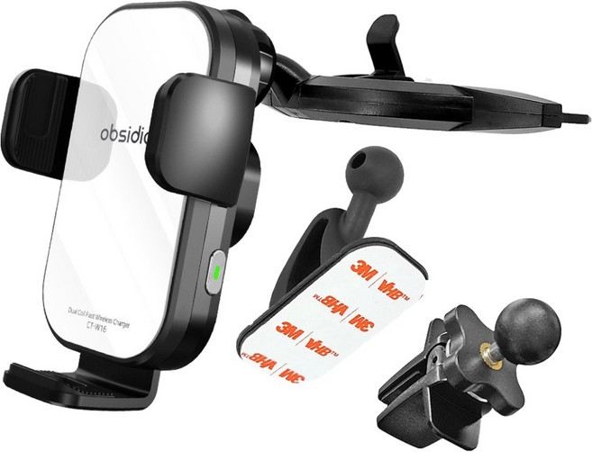 옵시디언 차량용 휴대폰 무선충전 거치대 세트 CT-W16 + CT-H20, 화이트, CT-W16(거치대) + CT-H20(CD슬롯)