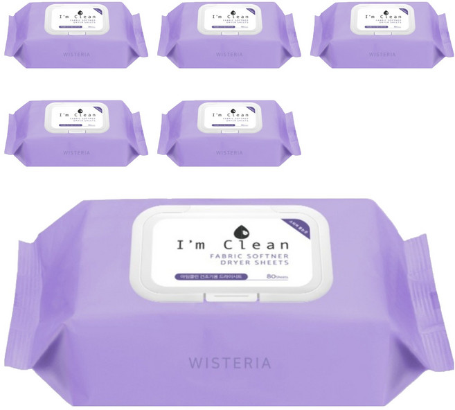 아임클린 건조기 시트 섬유유연제 위스테리아향, 80매, 6개