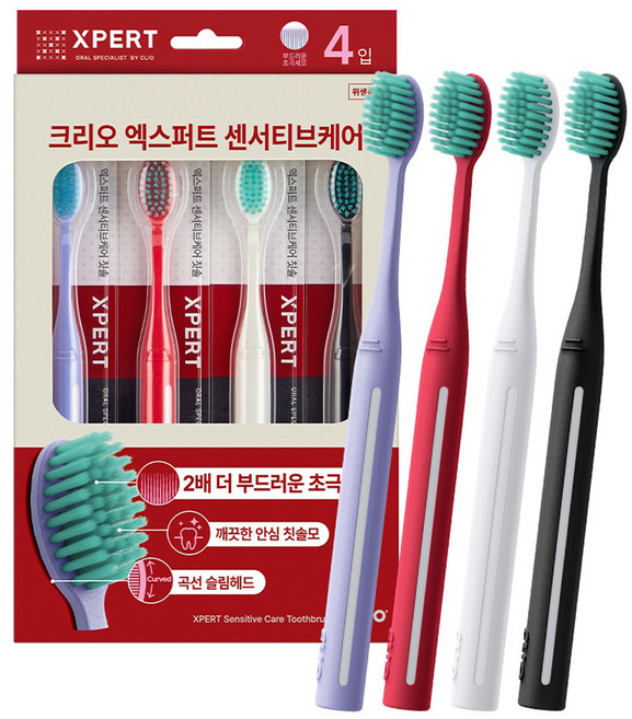 크리오 엑스퍼트 센서티브 잇몸케어 초극세모 칫솔, 4개입, 1개