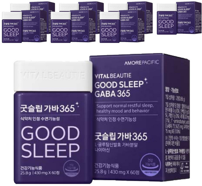 VITALBEAUTIE Good Sleep L-麩醯胺酸GABA 365錠, 60顆, 8罐