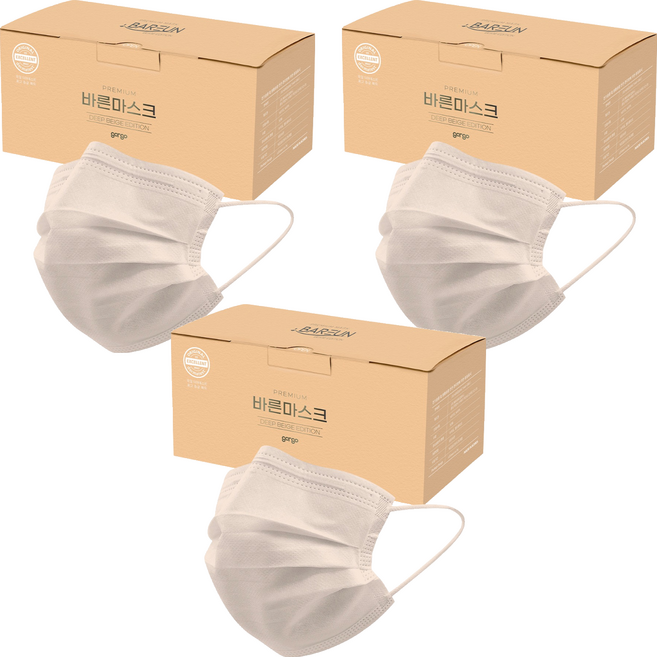 고르고 바른 마스크 대형 성인용, 50매입, 3개, 진베이지