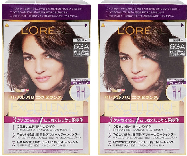 L'OREAL PARiS 巴黎萊雅 台灣公司貨 優媚霜三重護髮雙管染髮霜, 6GA自然霧棕, 2組