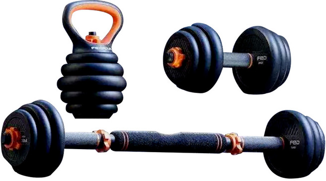 MICHAEL FITNESS 麥克健身 6合1可調節啞鈴 壺鈴把手 + 壺鈴底座 + 基礎啞鈴套組 15kg, 單一商品, 黑色