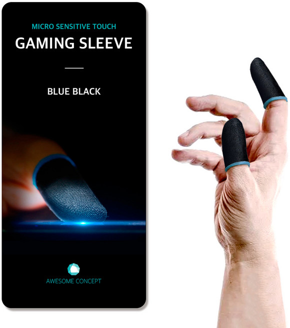 어썸컨셉 휴대폰 게이밍 마이크로 터치 골무, 블랙+블루, 1세트